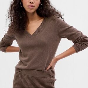 GAP CashSoft V-Neck Sweater in Chocolate Brown